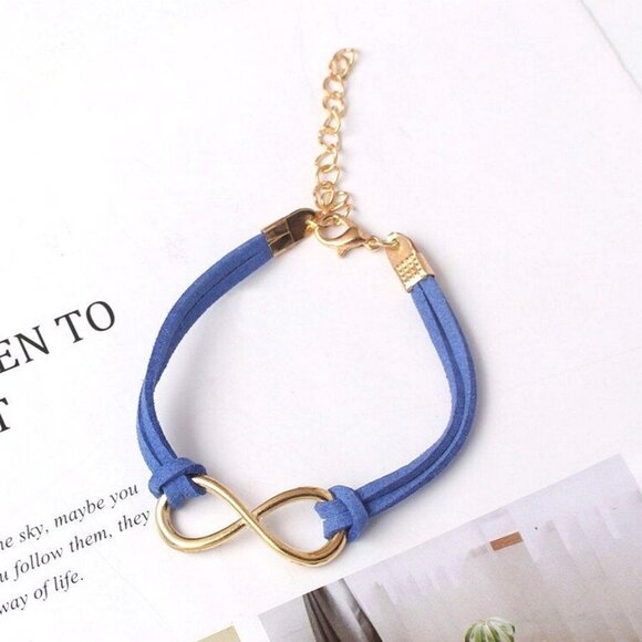 Leyanna Colors Soft Leather Retro Gold Infinity Bracelet Blue Gift Packaged - Picture 8 of 8